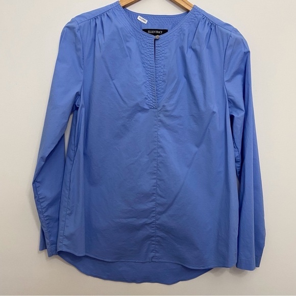 ELLEN Tracy pull over blouse cornflower blue cotton blend elastane small - Picture 10 of 10